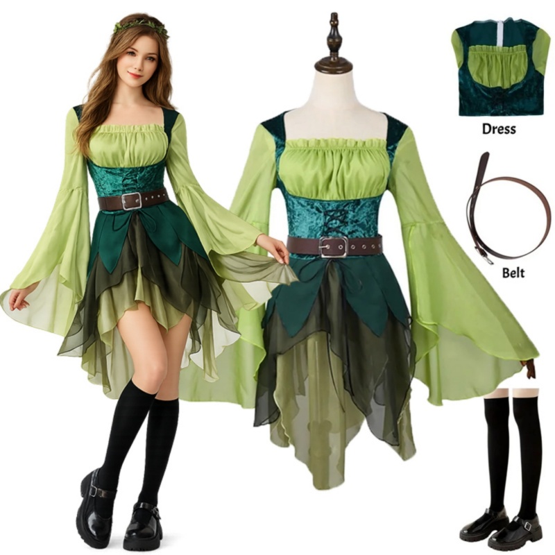 Medieval Renaissance Dress Women - Women's Elf Medieval Green Fairy Dress